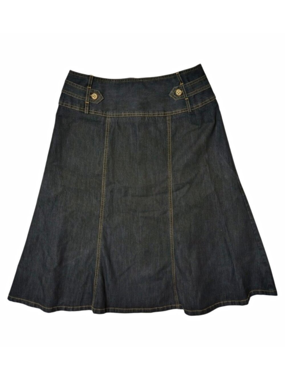 Cato Womens Size 8 Black Denim A-Line Midi Skirt Stretch Cotton 26" Length